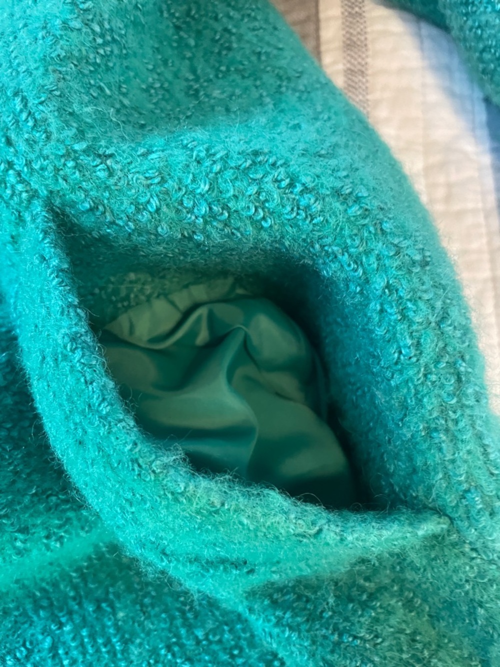 Women’s Green Bouclé Coat with Floral Lining - Picture 8 of 12
